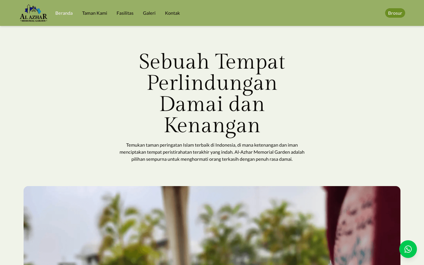 The Al-Azhar Memorial Garden home page, a serif headline over a quiet layout