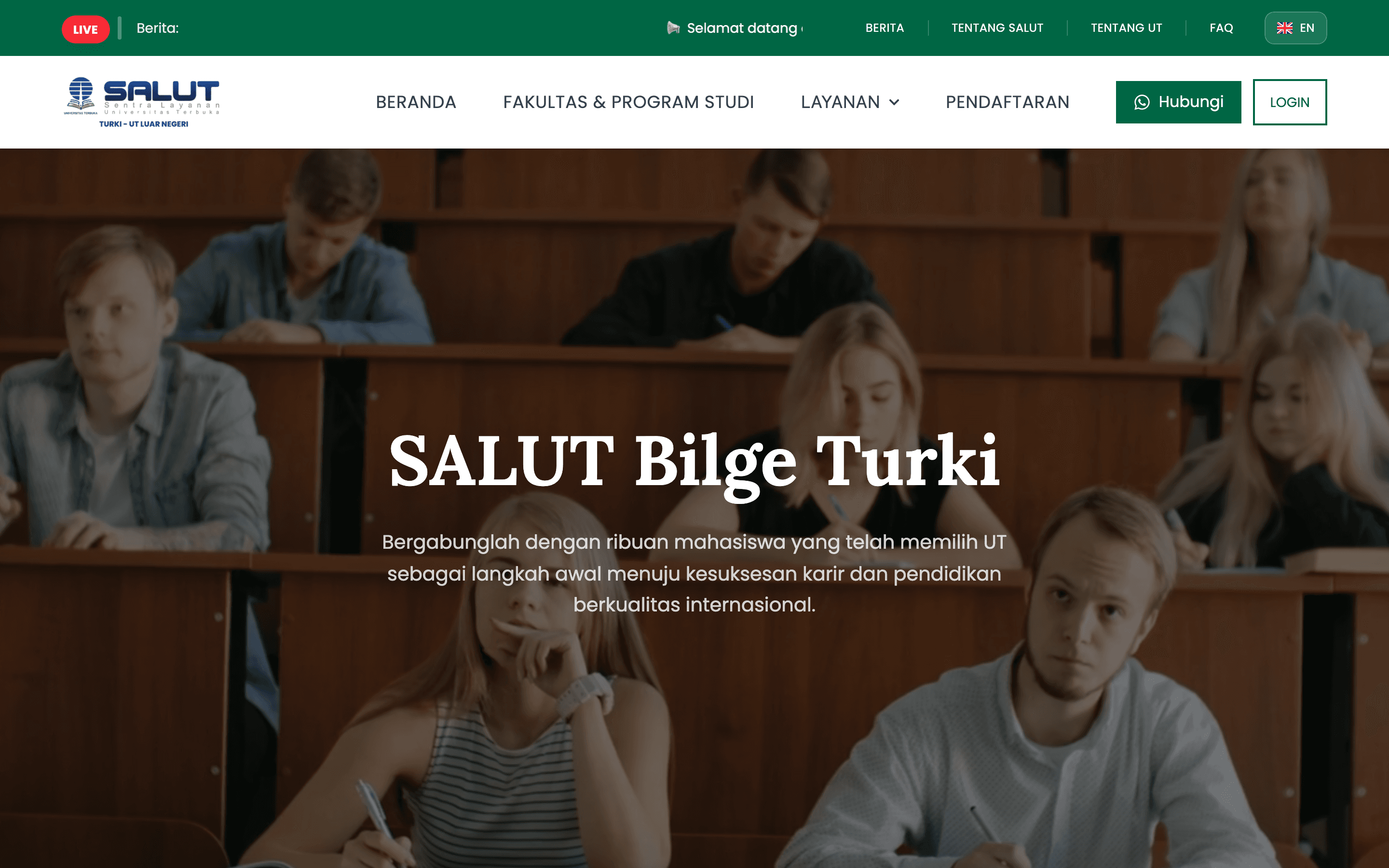 The SALUT Bilge Turki home page, the title over a lecture-hall photo