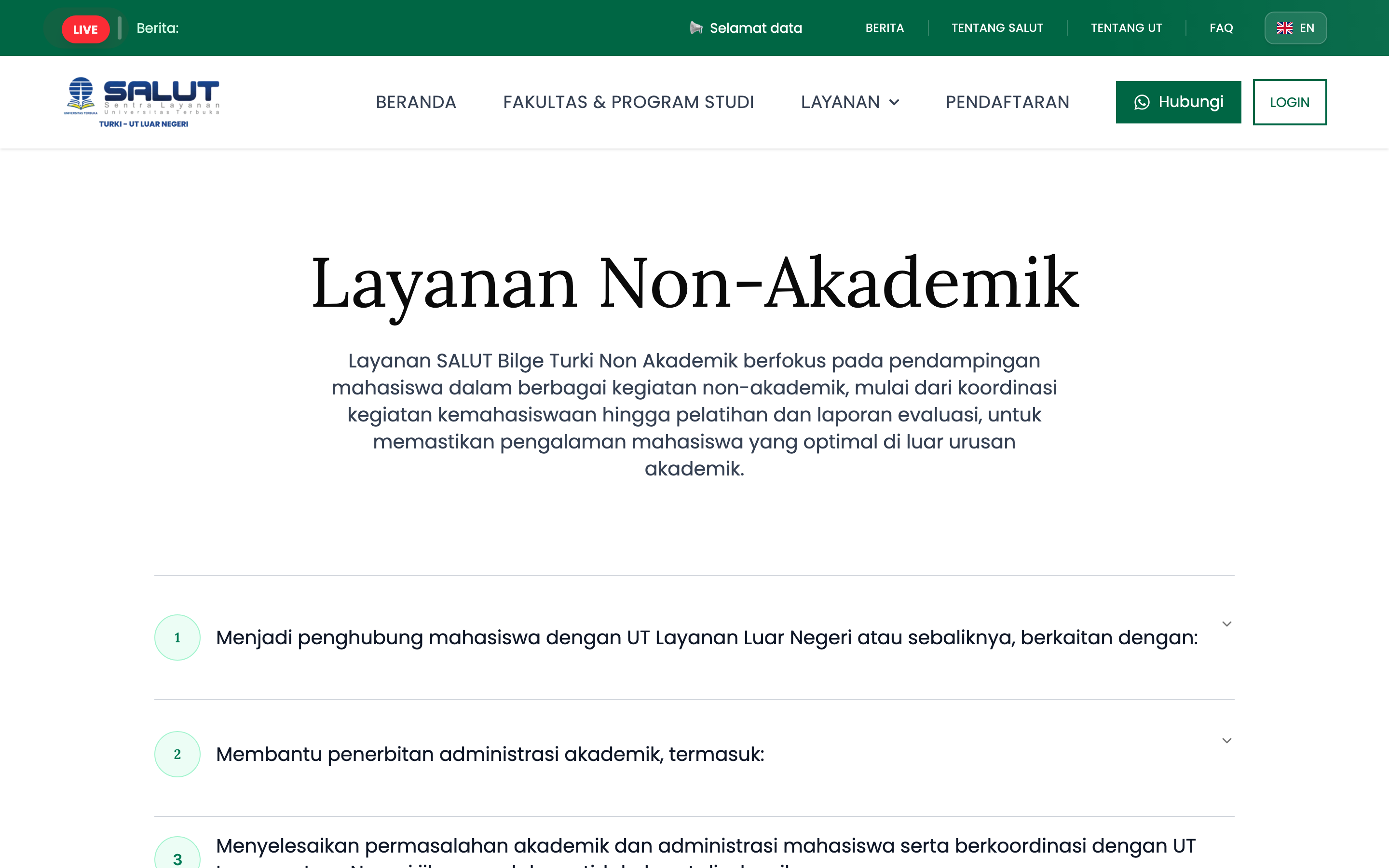 Non-academic services, from student support to evaluation